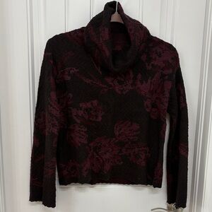 White House Black Market Floral Cowl Neck Sweater - Black and Red